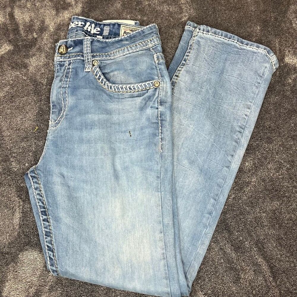 Answer Me Men’s Straight Fit Jeans Size 32 Light Wash Stretch Denim Distressed